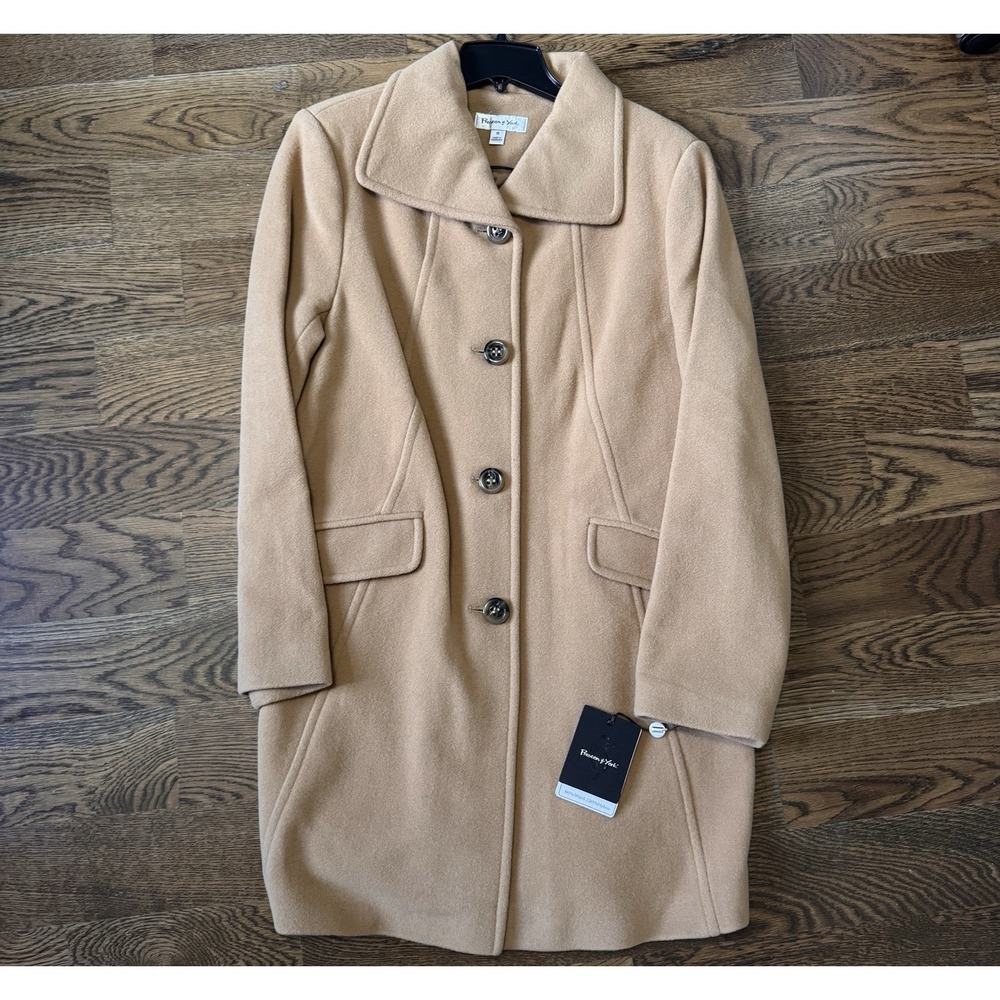 NWT Preston & York Woman Coat Size 16 Camel Button‎ Front Lined Merino Wool